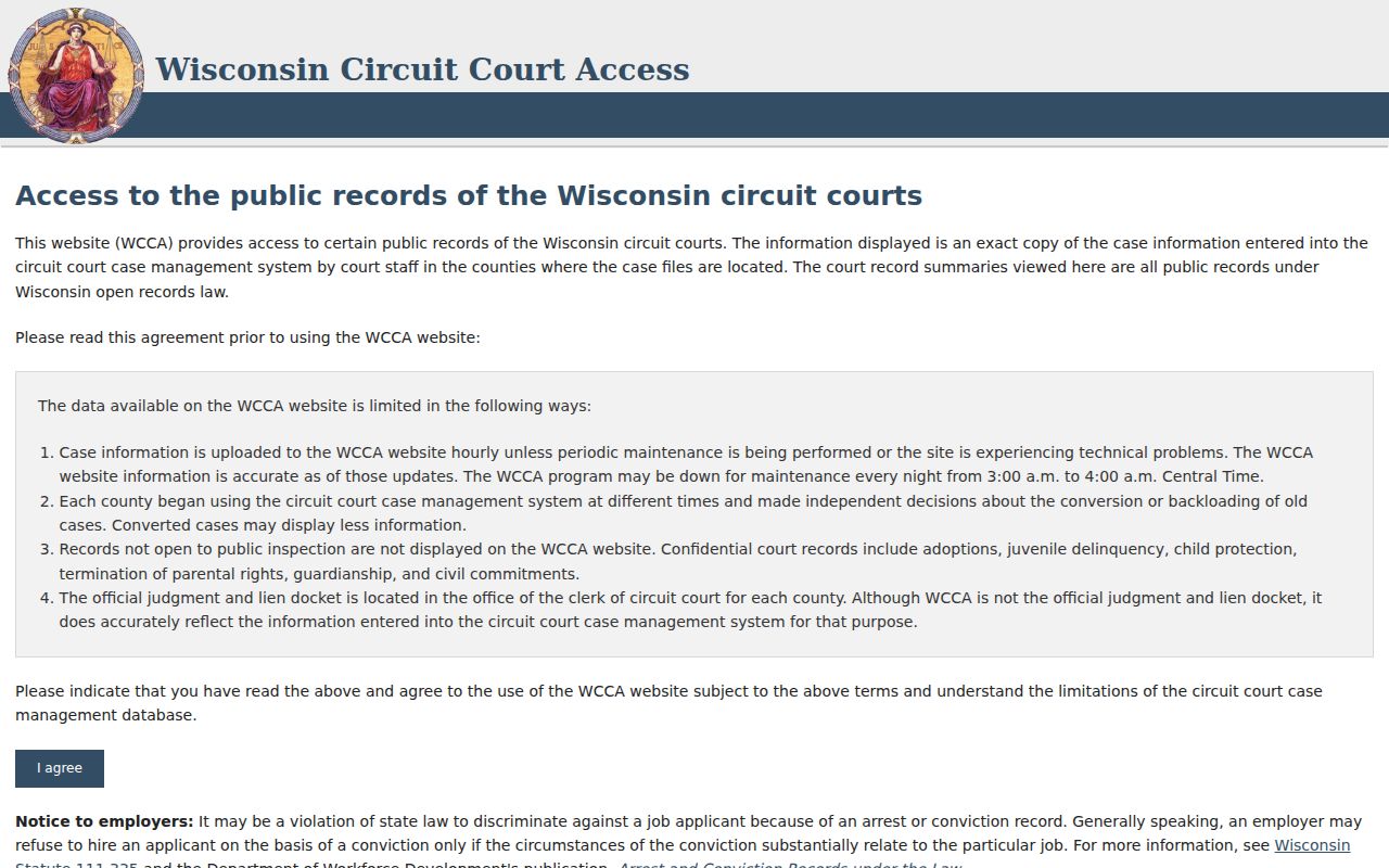 Mequon resident lookup entry screen for Wisconsin court records